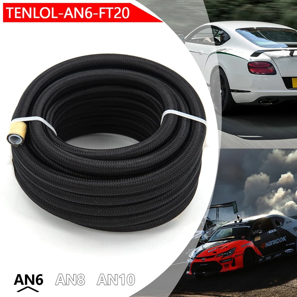 Tuyau d'huile et de carburant en PTFE, 10/20 pieds, 3m/6m, AN6 AN8 AN10, NYLON tressé à l'intérieur 