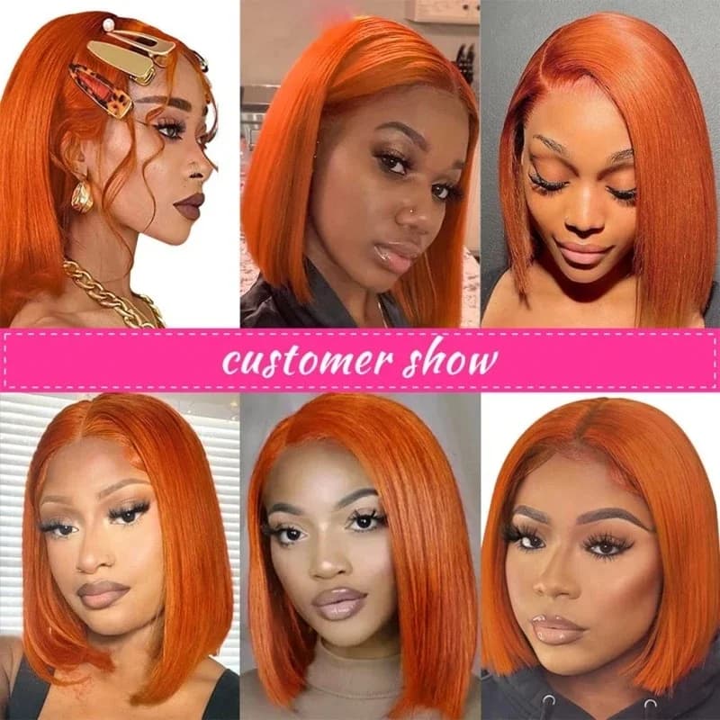 13x4 dentelle avant courte Bob perruque 350 gingembre Orange couleur droite transparente dentelle fr