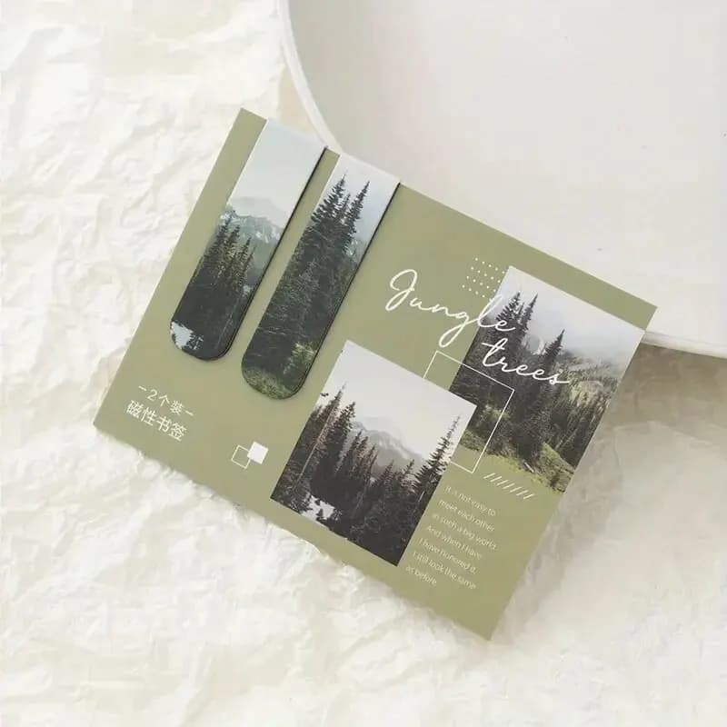 Marque-page magnétique paysage forestier, 2 pièces, pour lecteurs de Pages et de livres
