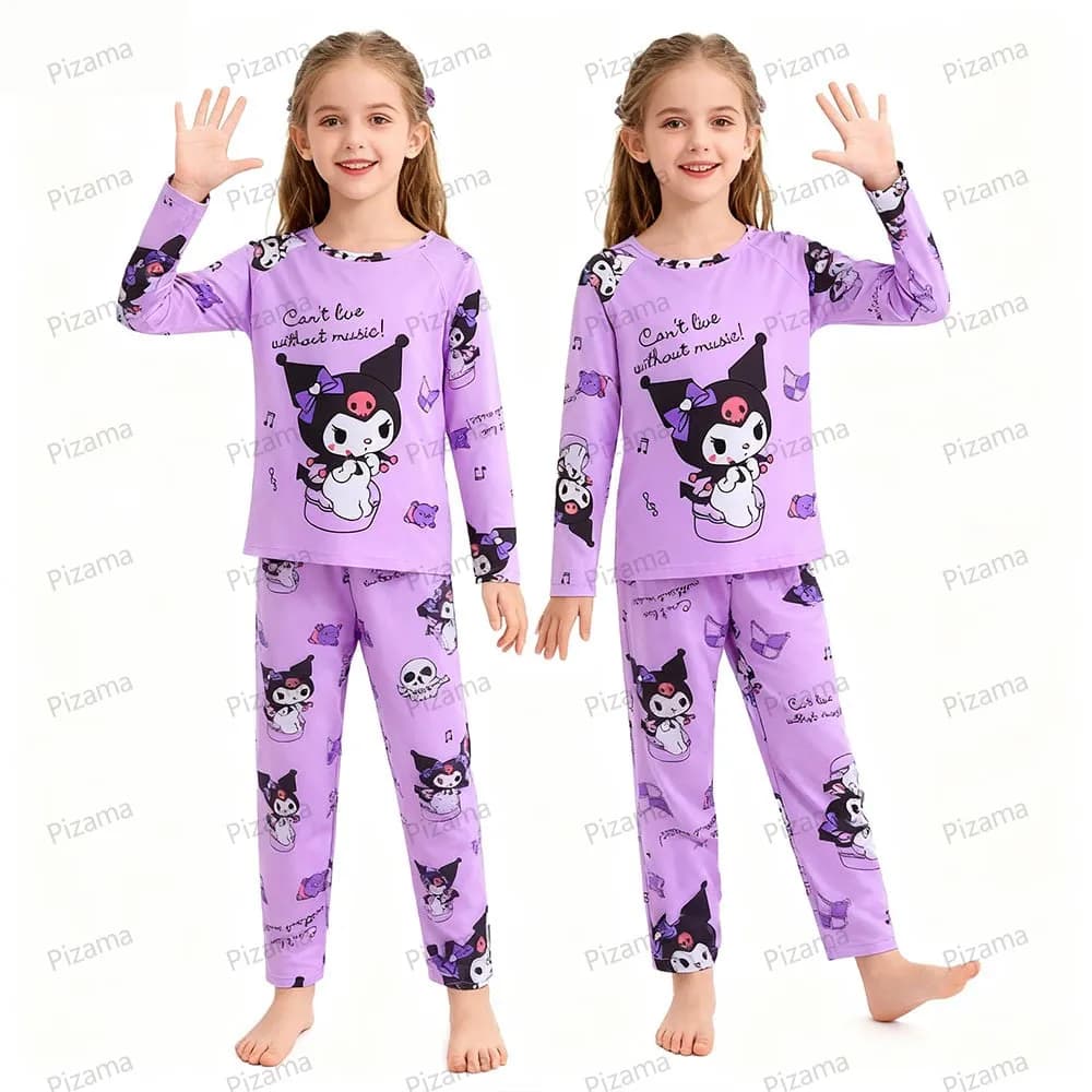 Ensembles de pyjamas pour filles Sanrio, manches longues, doux, pyjamas Hello Kitty, pyjamas pour en