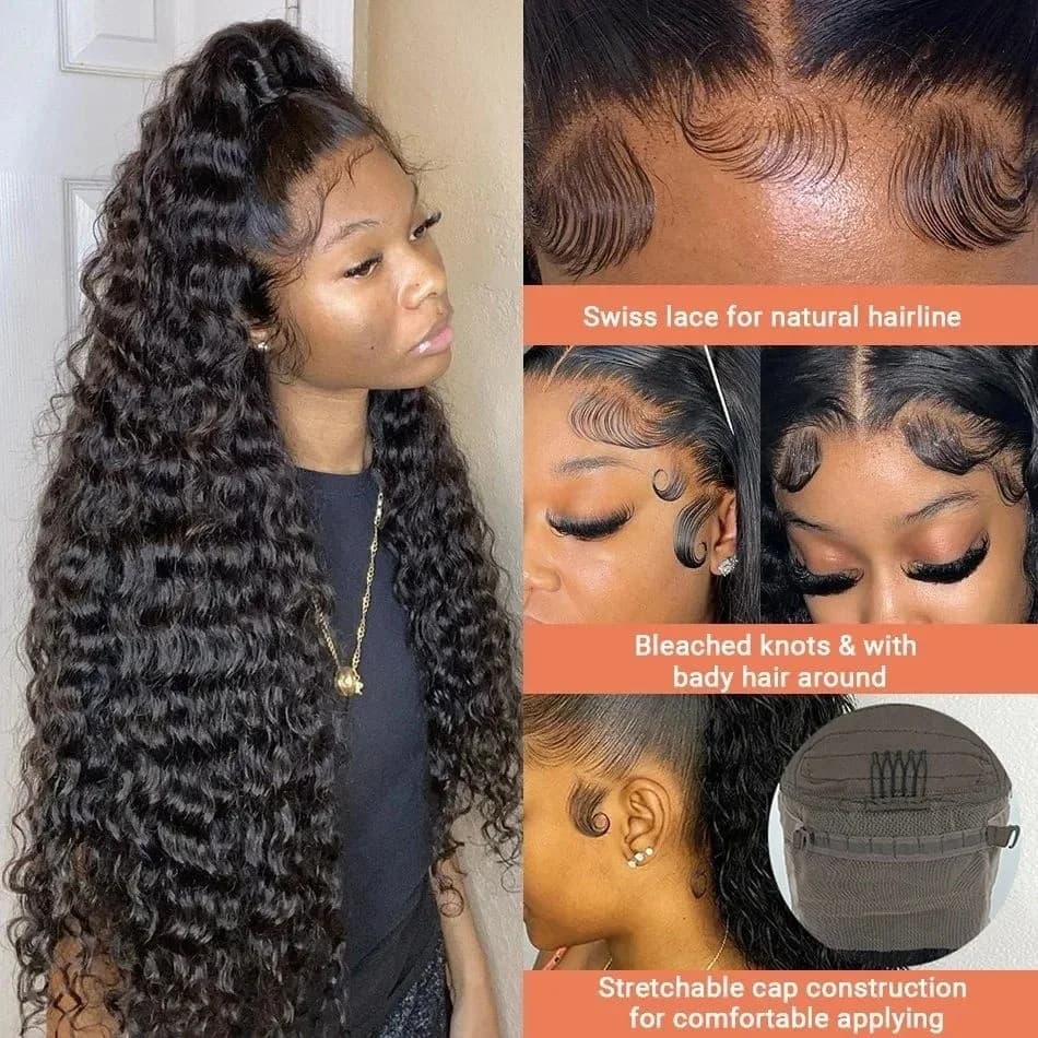 Perruque en cheveux humains bouclés Water Wave 13x4 13x6, perruque Lace Front de 40 pouces, perruque