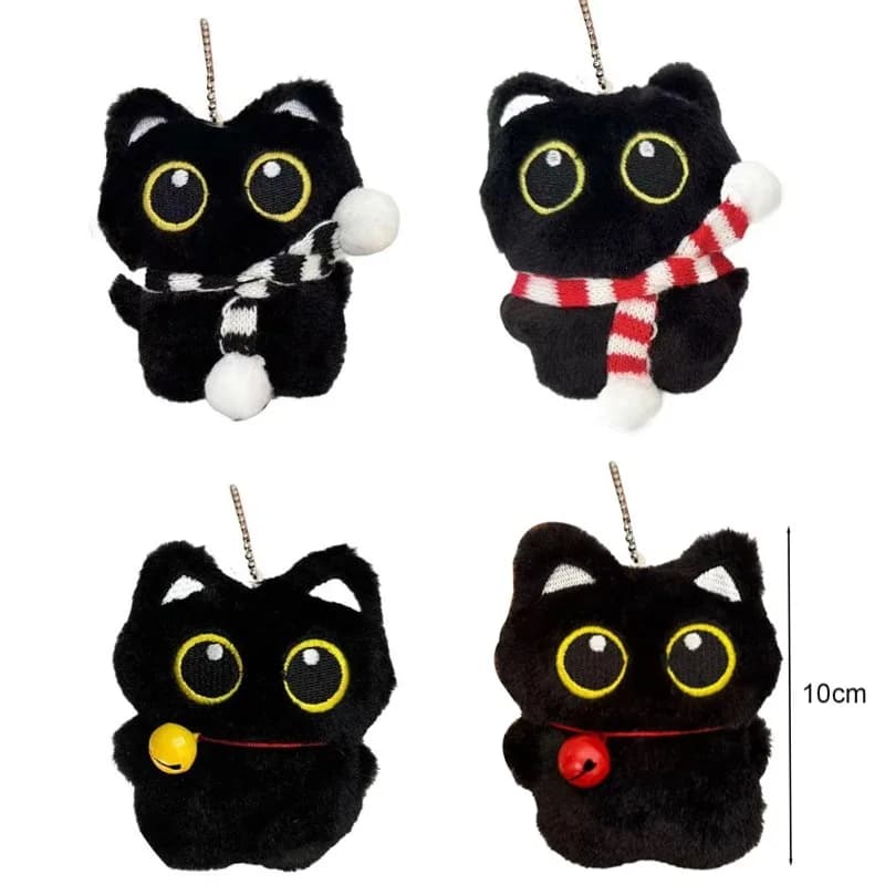 Porte-clés en peluche chat noir mignon, petit pendentif de voiture, chaton, jouet pour garçon et fil