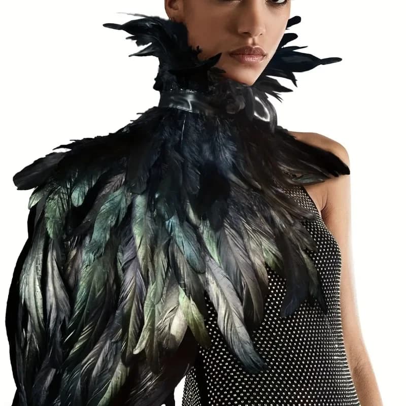 1pcs Gothic Black Feather Cape Cloak, Natural Feathers Halloween Christmas Costume Mysterious Cloak 