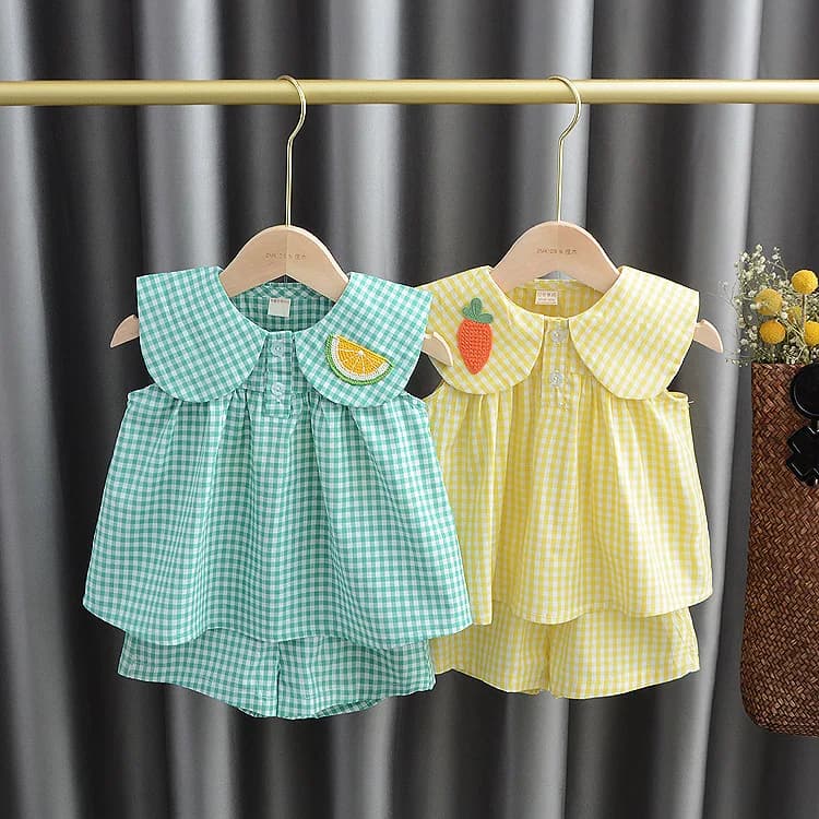 Ensembles de vêtements d'été bébé fille mignon fruits coton filles Plaid douce princesse 2 pièces co