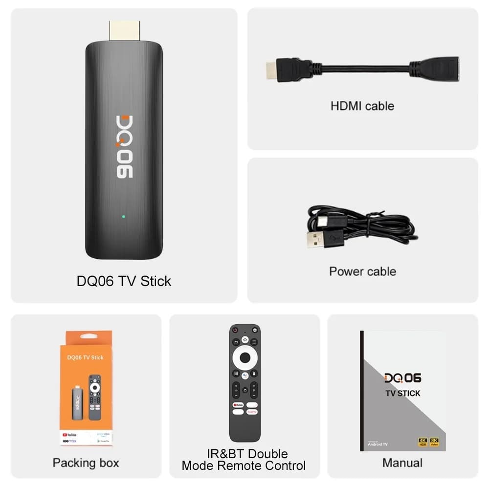 DQ06 ATV Mini clé TV Android12 Allwinner H618 Quad Core Cortex A53 prise en charge 8K vidéo 4K Wifi6