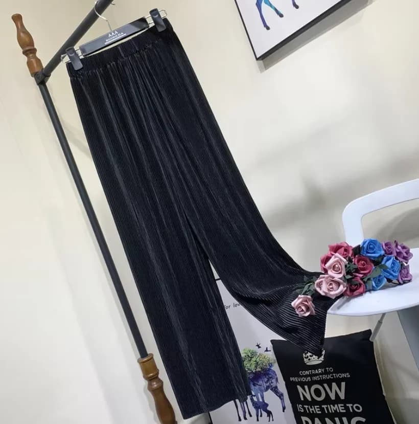 Pantalon plissé taille haute décontracté pour femme grande taille, pantalon large d'été, pantalon pl