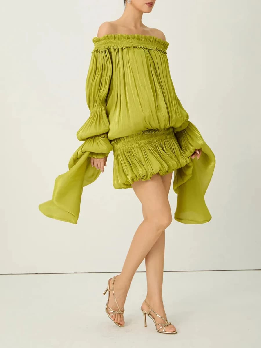 Robe ample unie à plis et empiècements TWOTWINSTYLE pour femme, col bateau, manches longues, robes a
