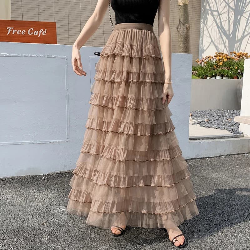 Jupe longue en maille pour filles, robe de Rh, taille haute élastique, ligne A, bas doux, printemps,