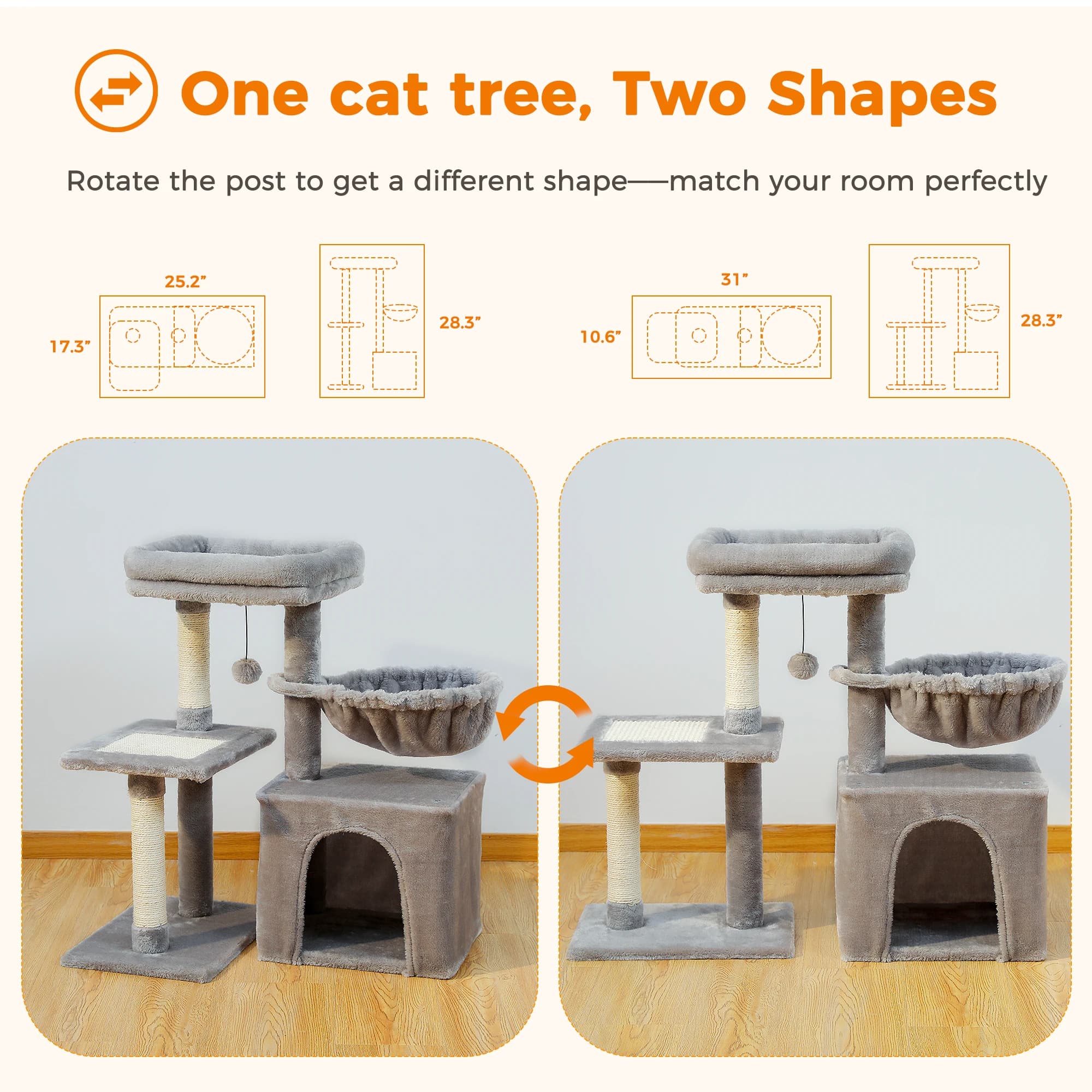 Arbre à chat Tour à chat pour chats d'intérieur Arbre d'activité pour chat 2 styles avec postes à gr