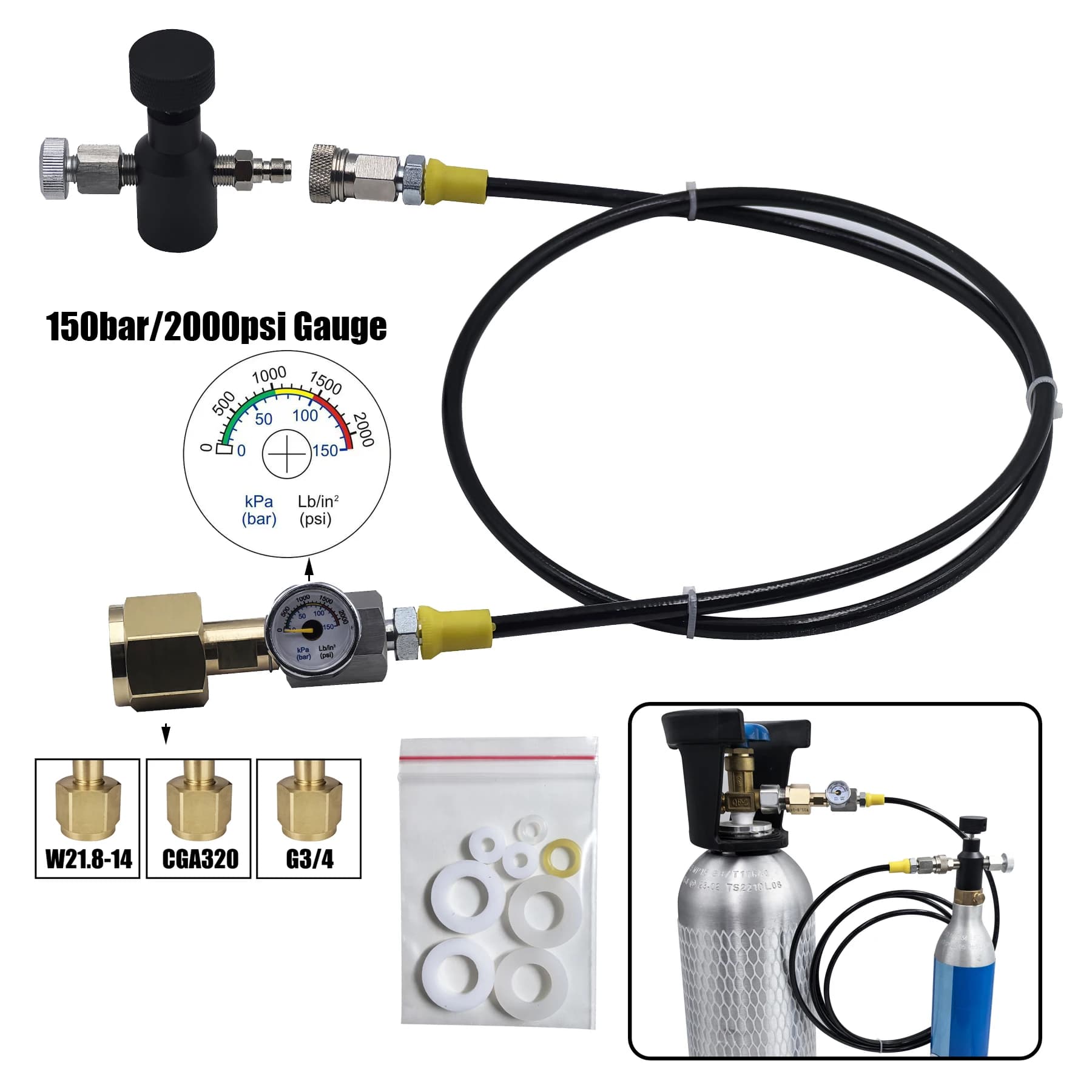 Adaptateur de Station de recharge de CO2, cylindre bleu d'eau gazeuse, avec adaptateur marche/arrêt 