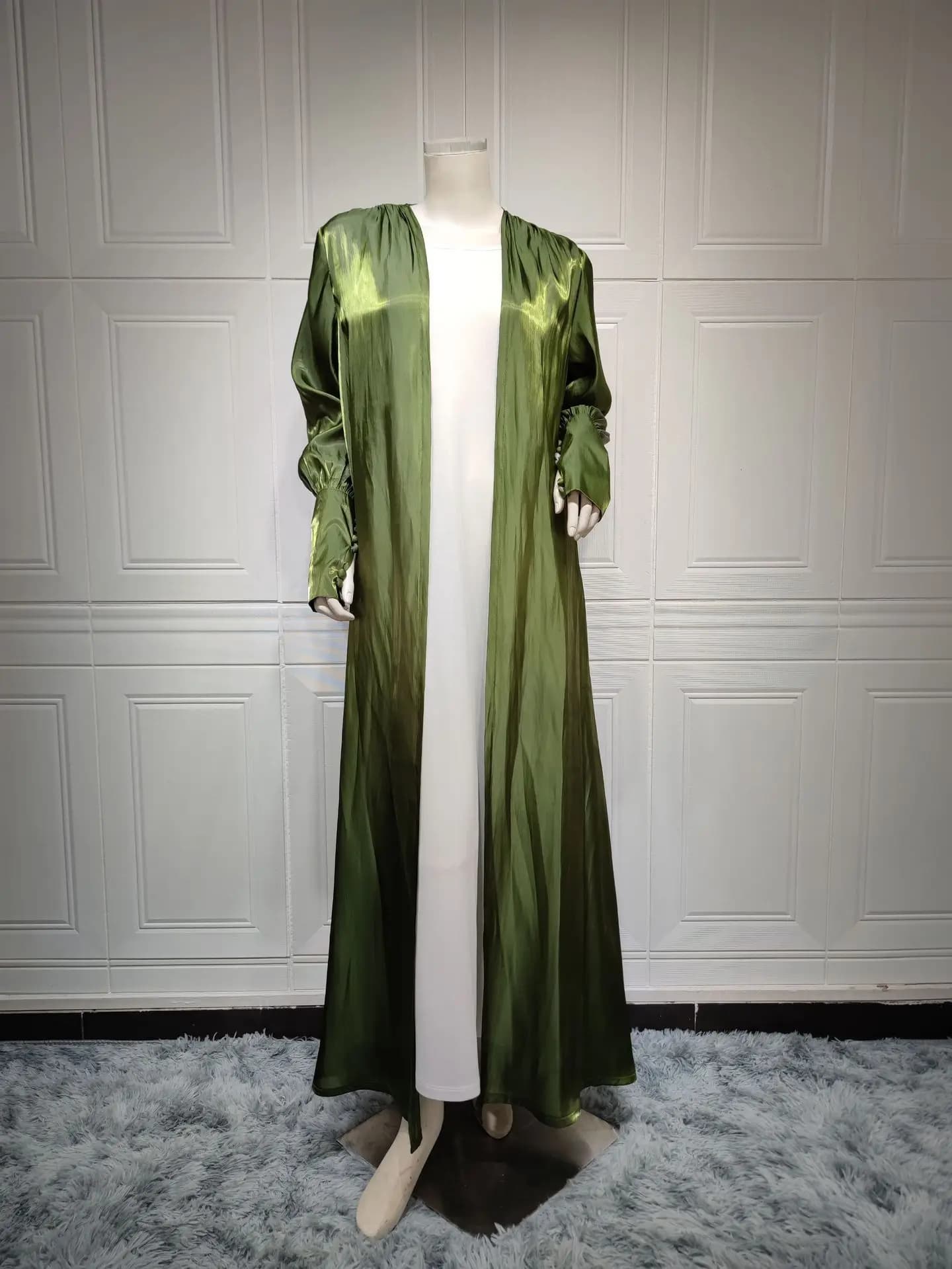 Robe cardigan en satin turc pour femme, vêtements d'extérieur musulmans, manches boutonnées, Dubaï, 