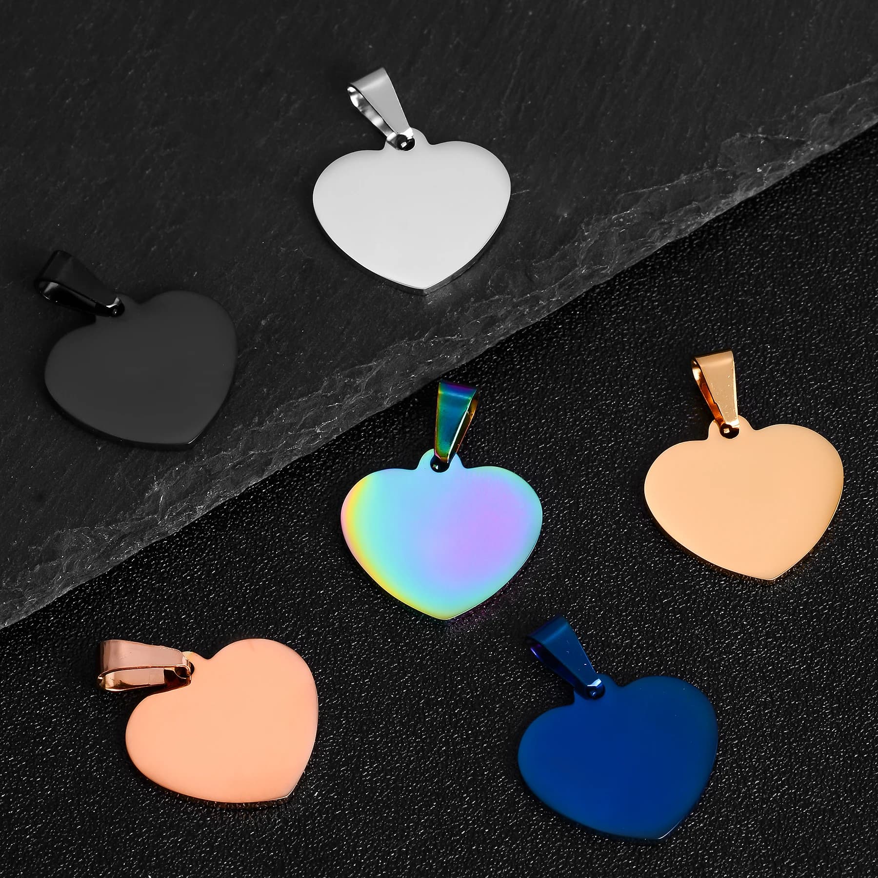 10 pièces en gros unisexe Minimalis en acier inoxydable chien étiquette coeur pendentif collier haut