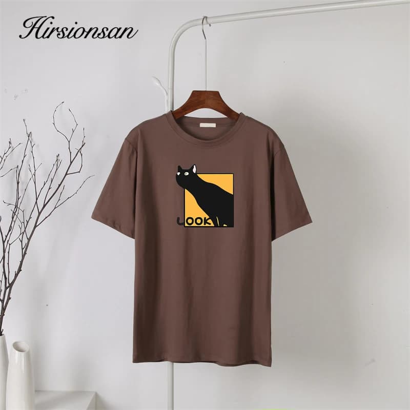 Hirsionsan – t-shirt imprimé dessin animé pour femmes, 2023 coton, Kawaii, vêtements grande taille, 