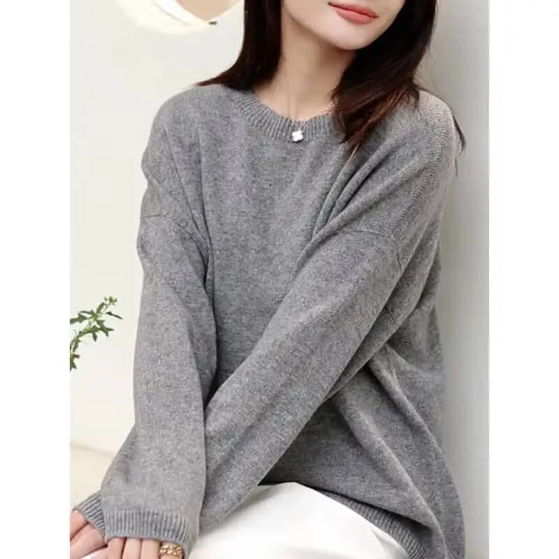 Pull sans couture à col rond pour femme, pulls basiques doux, 100% pure laine, automne et hiver