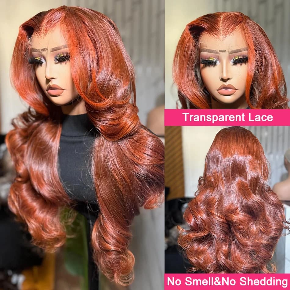 Perruque Lace Front Wig Body Wave Naturelle, Cheveux Humains, Couleur Rouge Brun HD, 13x4, 13x6, 4x4
