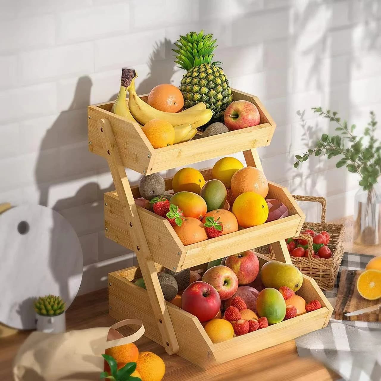 Panier à fruits à 3 niveaux pour la cuisine – Support pour fruits et légumes durable, multifonctionn