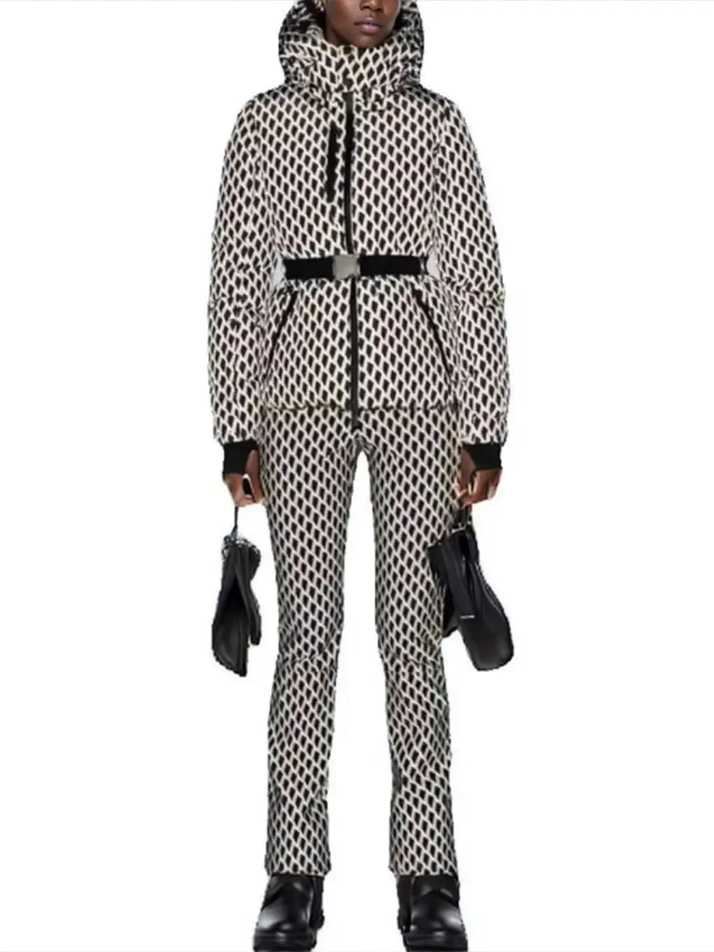 2025 femmes hiver à capuche rembourré Sport Parkas pantalon 2 pièces ensemble ceinture femme élégant