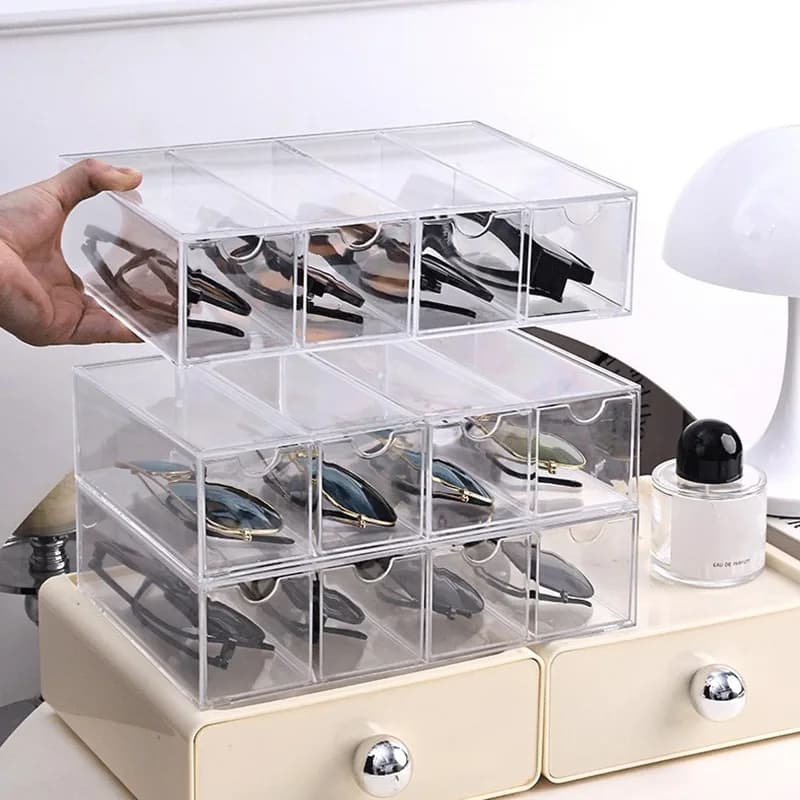 Boîte de rangement pour lunettes de vue, tiroir transparent pour la maison, organisateur de lunettes
