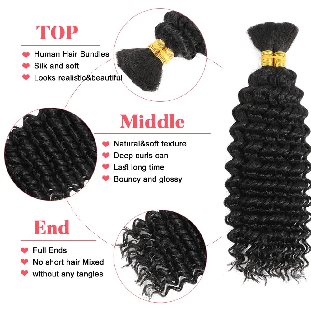 Tressage humain cheveux vague profonde en vrac cheveux humains 100g sans trame cheveux humains paque