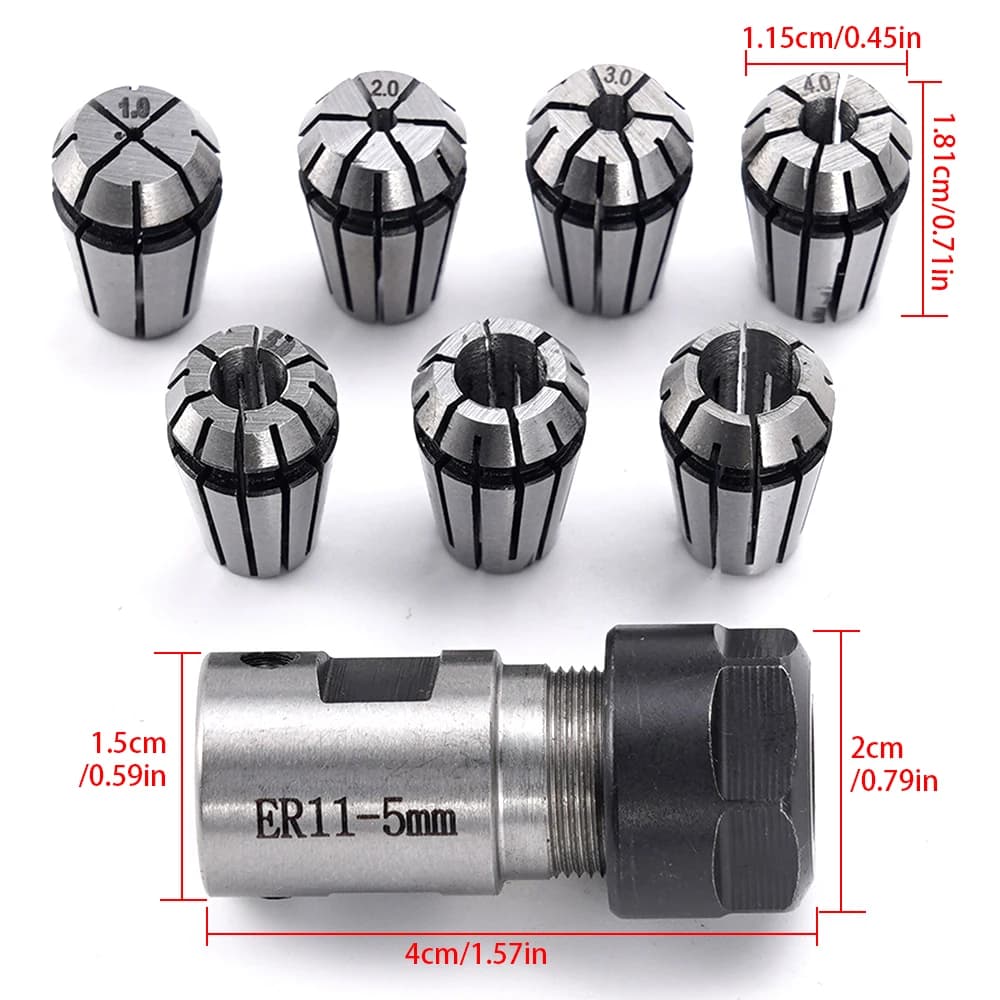 Tige d'extension de diamètre intérieur de moteur 8 pièces/ensemble ER11A 5mm + 7x1mm-7mm ER11, suppo