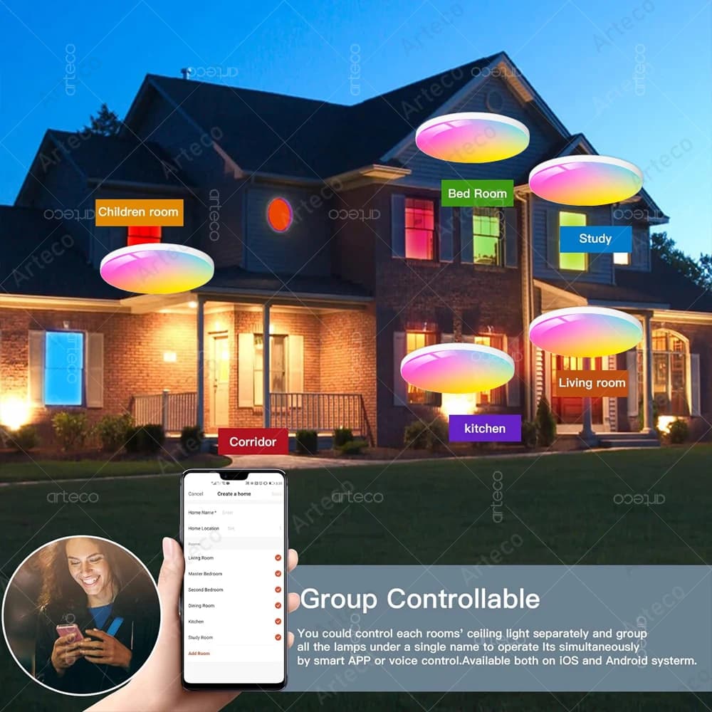 EWelink Zigbee plafonnier intelligent 24W Zigbee Led plafonnier RGBCW Led plafonniers Alexa lampe in