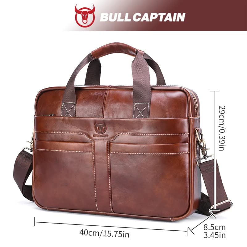 BULLCAPTAIN sac pour ordinateur portable en cuir, couche supérieure en cuir 15 "sac pour ordinateur 