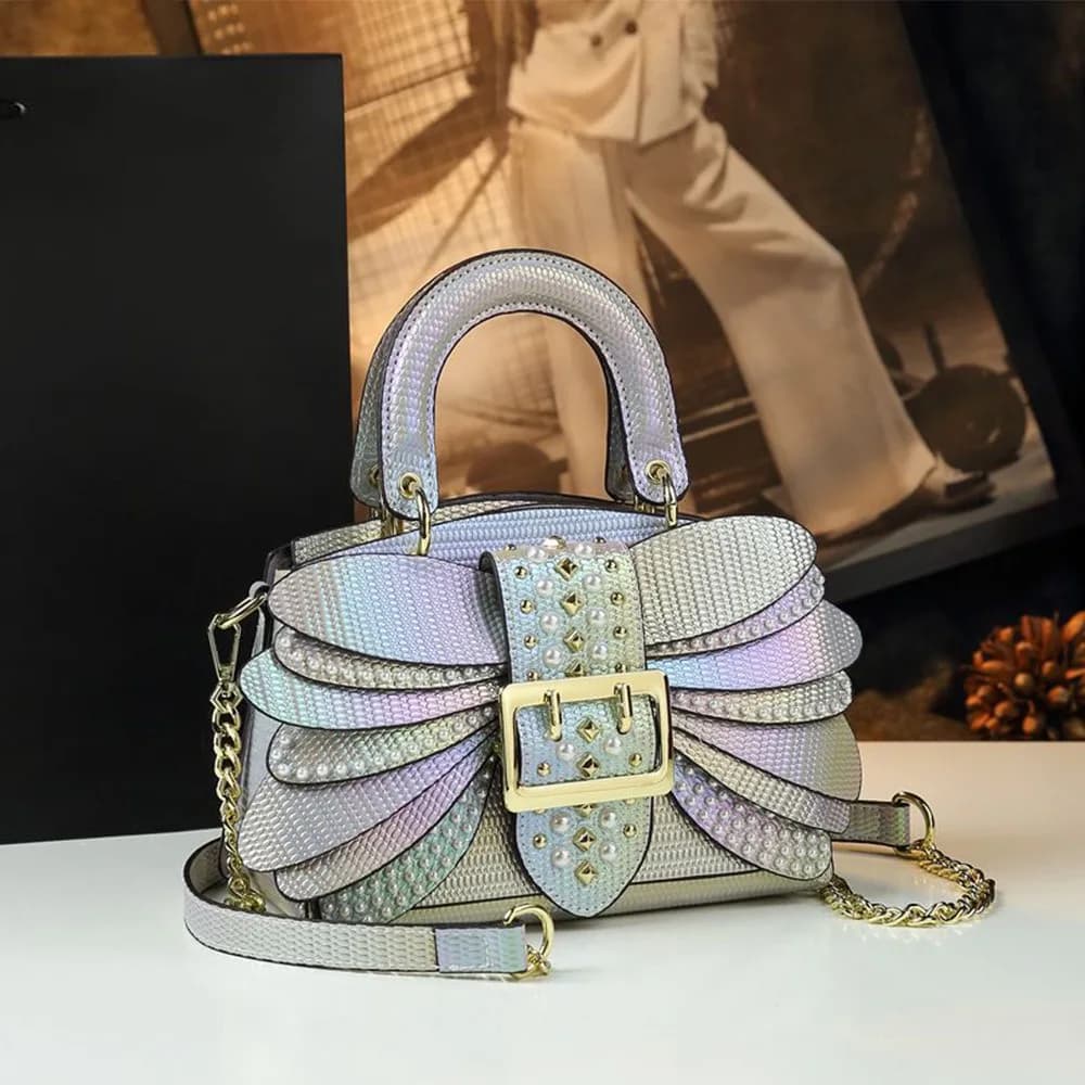 Nouveau Sac à Main Femme 2026 en Cuir Véritable avec Rivets Perlés, Sac Tendance et Polyvalent, Mini