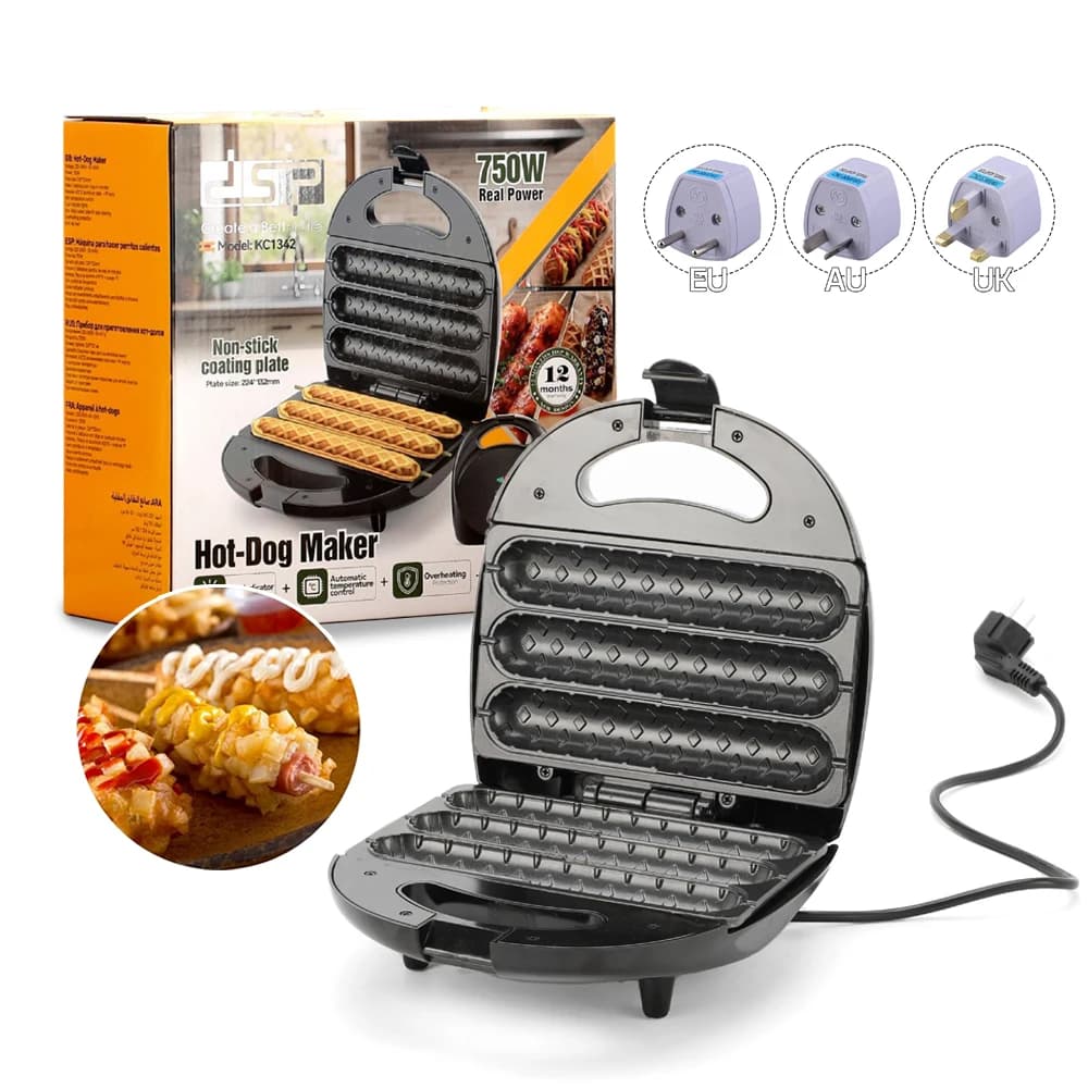 Machine électrique pour Hot-Dog, 3 chiens de maïs, gaufrier antiadhésif, chauffage Double face, roul