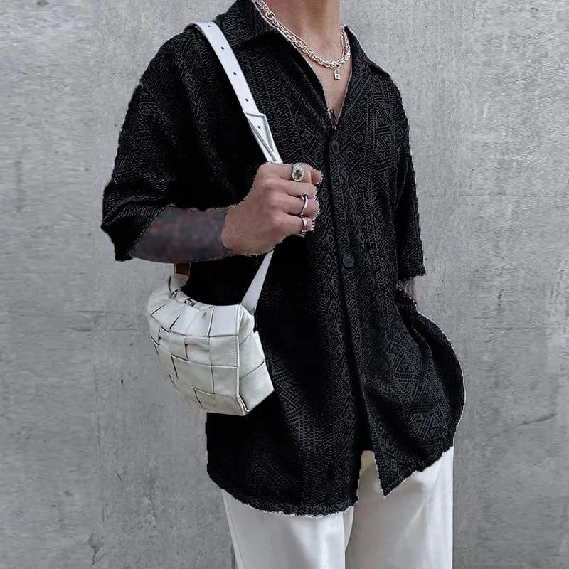 Vêtements d'été pour hommes maille voir à travers maille chemise Sexy à manches courtes résille bout