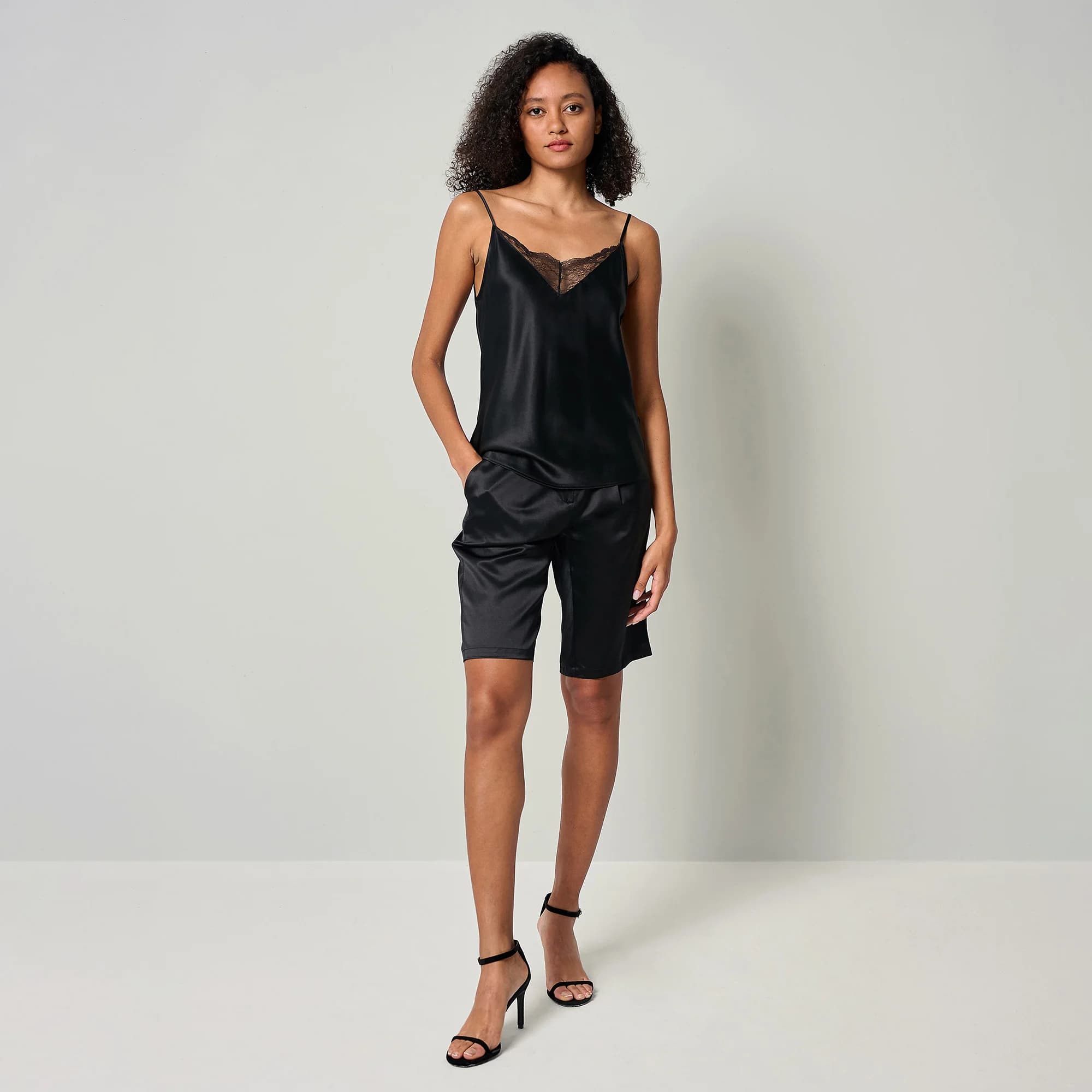 LILYSILK Camisole 2 en 1 en soie pour femme MIM Vest Top avec col en V en dentelle et fines bretelle