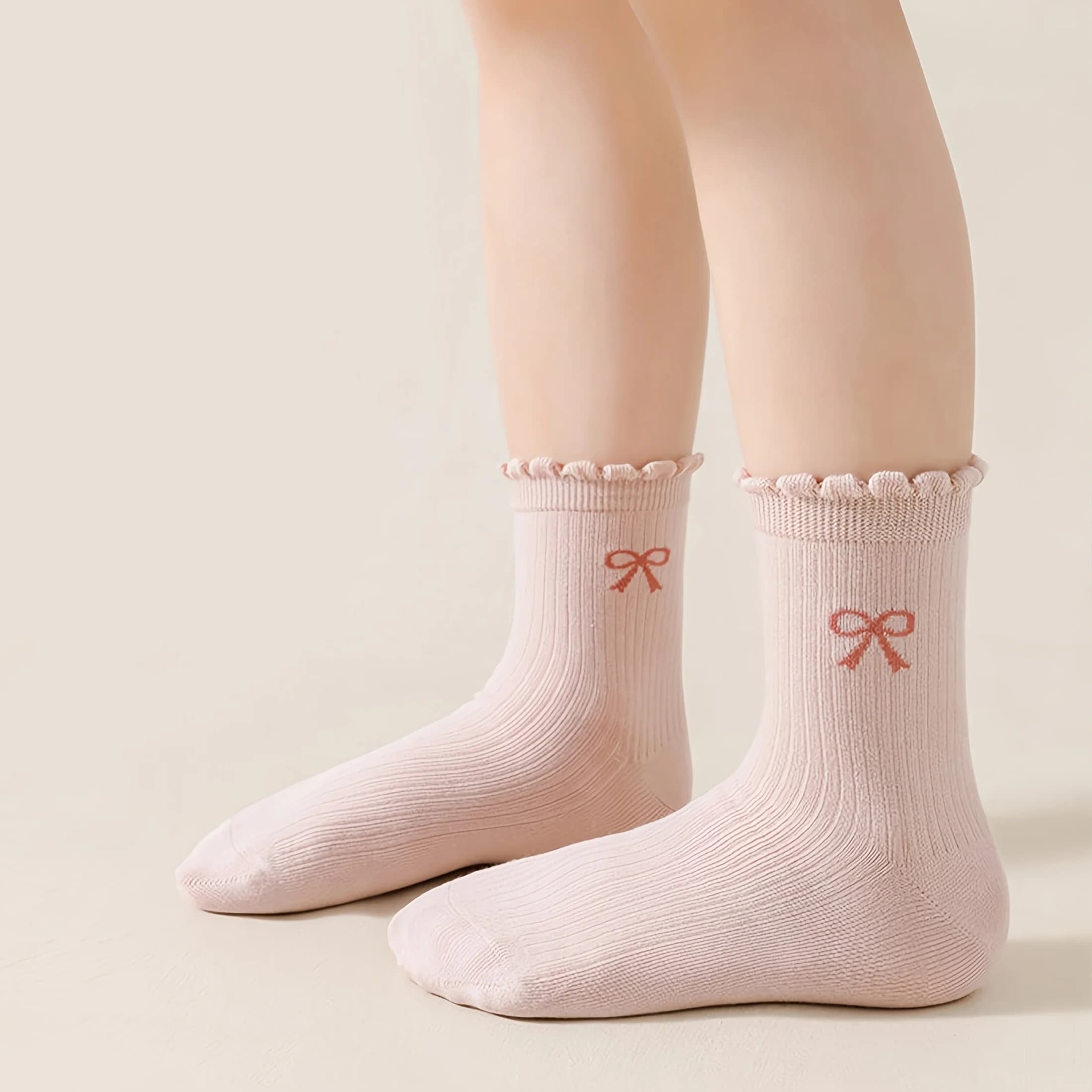 3 paires de chaussettes pour enfants de couleurs mélangées aléatoires avec motifs de nœuds en dentel