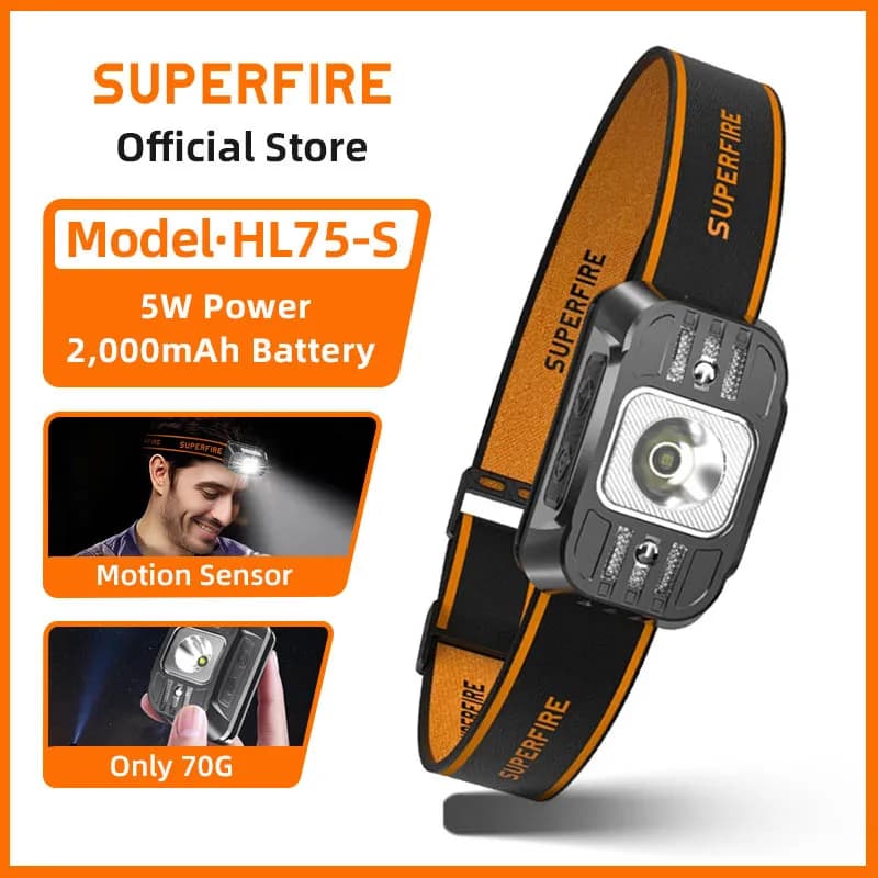 Lampe frontale rechargeable SUPERFIRE HL75 Mini LED, lampe torche LED haute puissance, lampe frontal