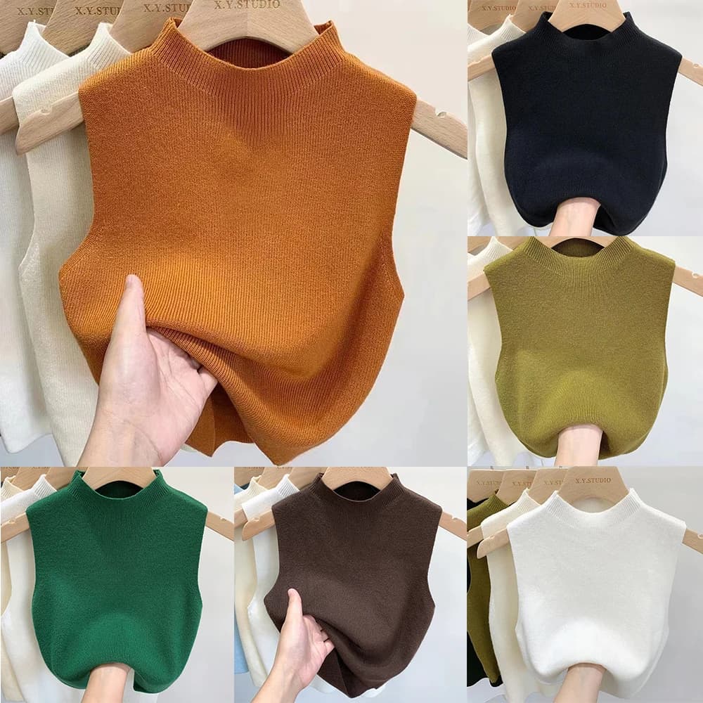 Haut court à col roulé pour femme, débardeur moulant, camisole à demi-col, sexy, document solide, te