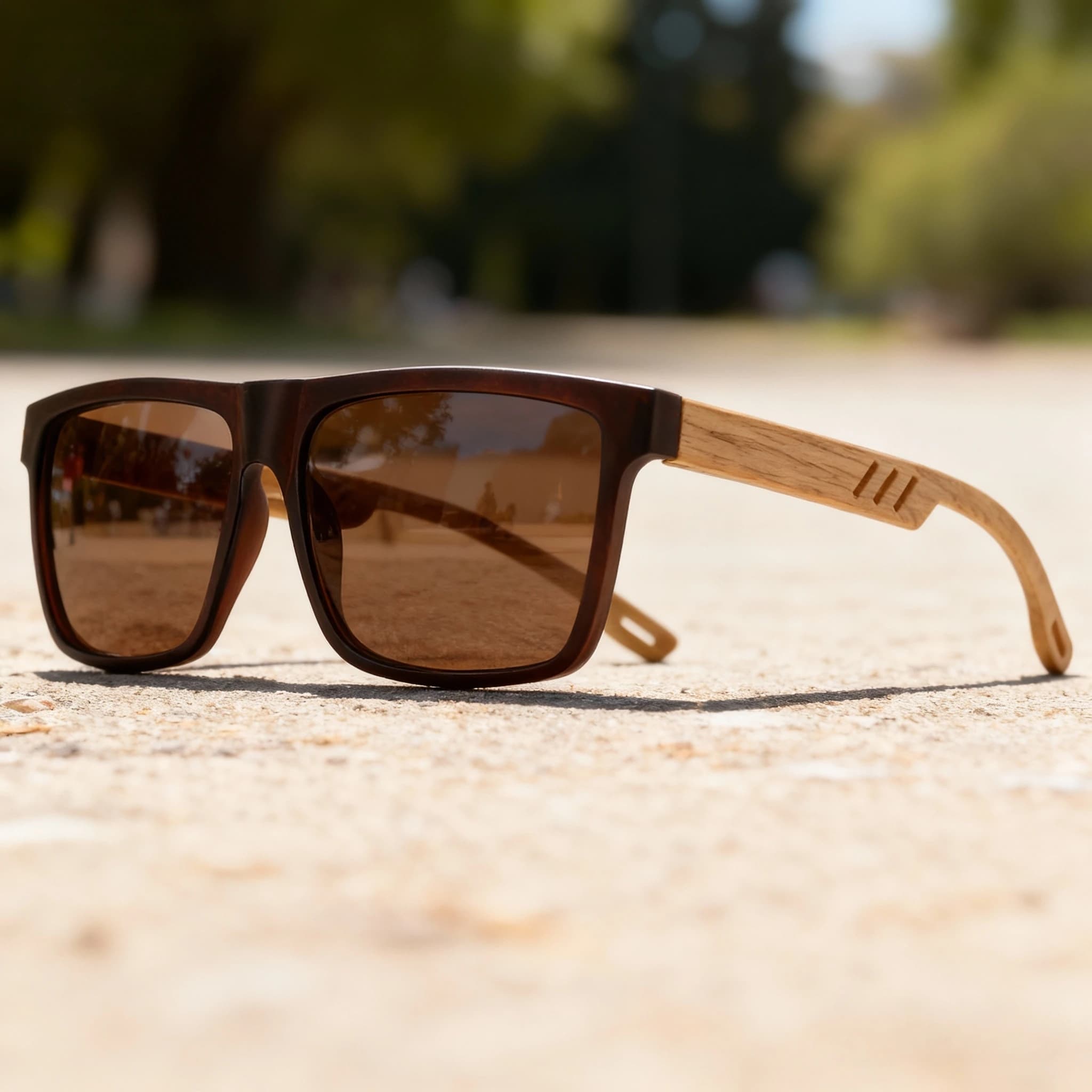 Nouvelles lunettes de soleil carrées à la mode, charnière à ressort en grain de bois, UV400 unisexe 