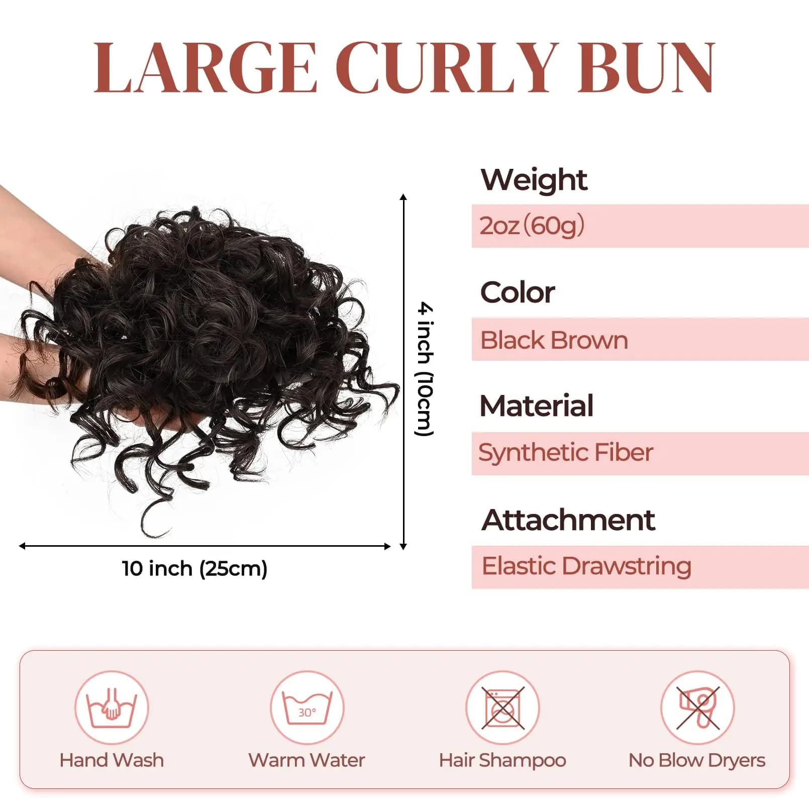 Chignon synthétique en désordre, 60g, cordon élastique, vague lâche, bouclé, Extensions de cheveux p