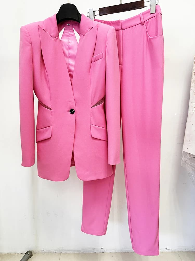 Ensemble de costume de créateur HIGH STREET, nouveauté 2026, pour femme, en gaze patchwork, blazer à