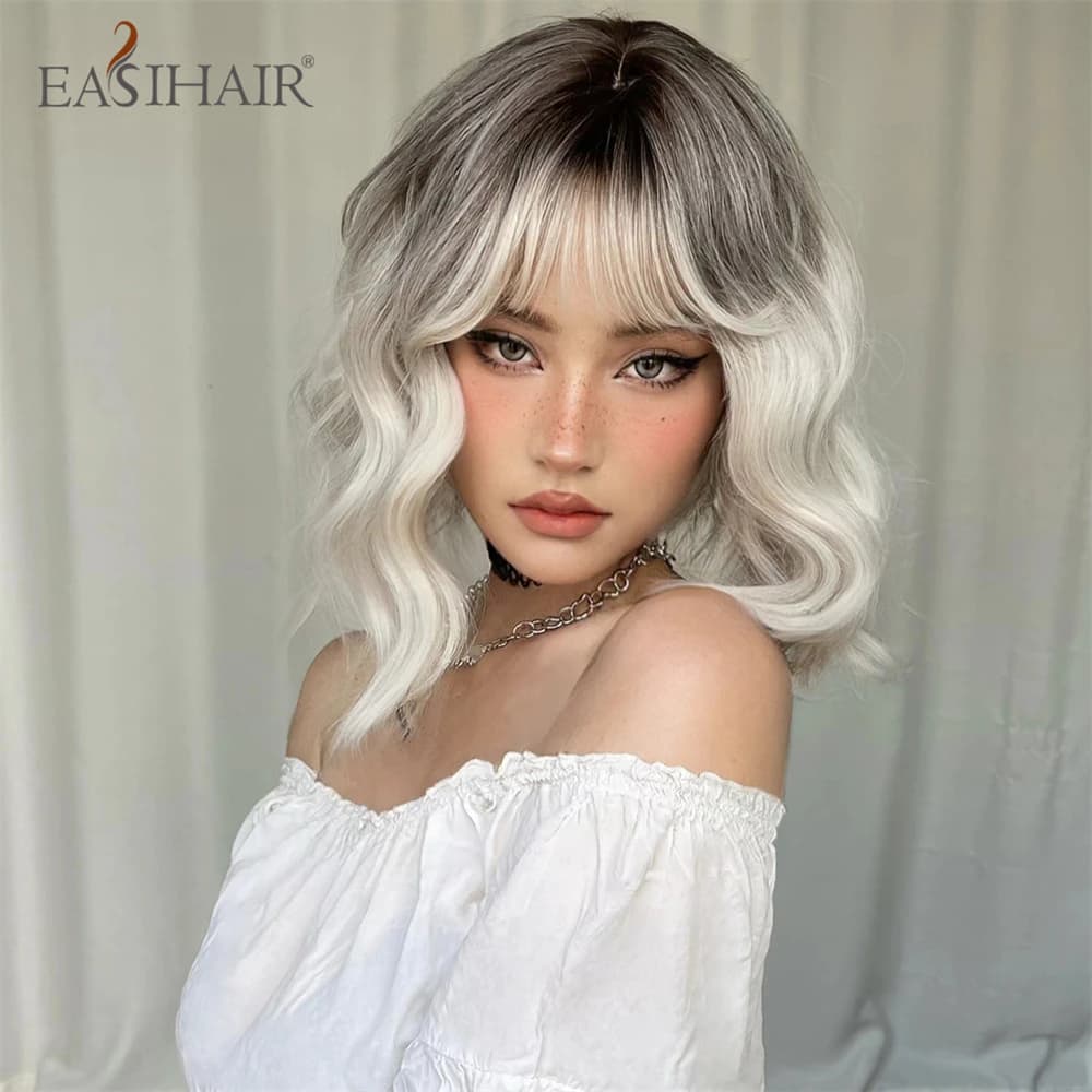 EASIHAIR – perruque synthétique Lolita courte et ondulée avec frange pour femmes, résistante à la ch