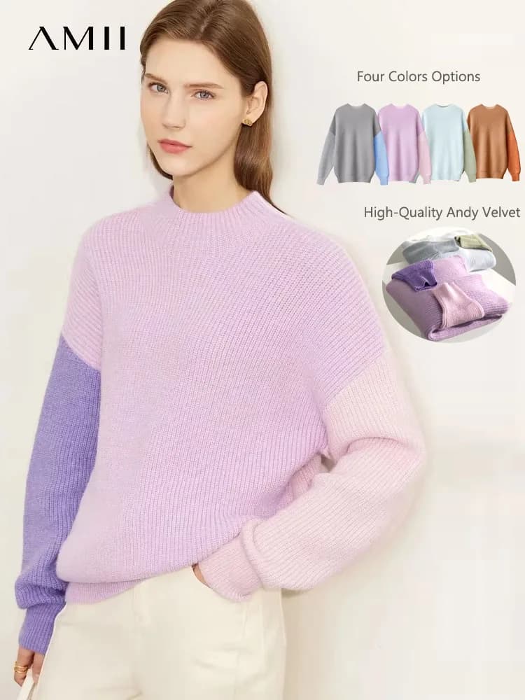 AMII minimalisme chandails femmes 2024 printemps vêtements de rue épissé haut tricoté manches tomban