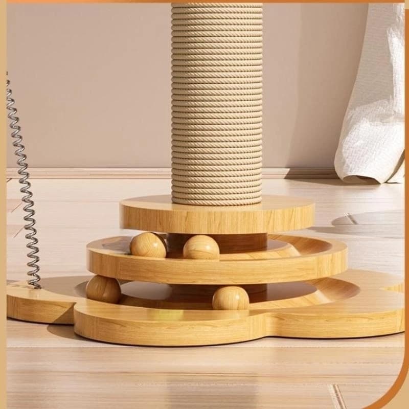 Jouet pour chat en bois massif, plateau tournant pour chat, boules de bâton amusantes, planche à gra