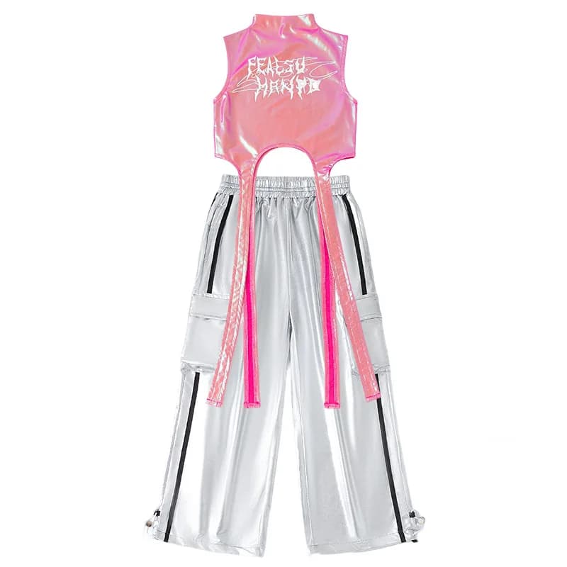 Hip Hop filles doux brillant haut court argent Cargo pantalon enfants k-pop Jazz danse vêtements ens