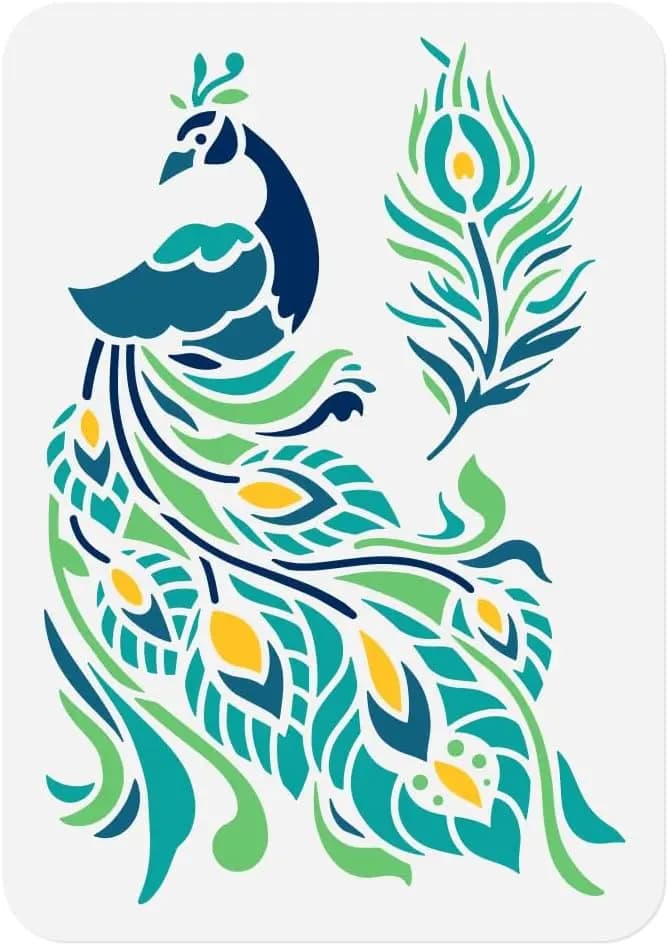 Pochoir Animal paon pour peinture, 11.8x11.8 pouces, pochoir paon en plastique réutilisable pour pei