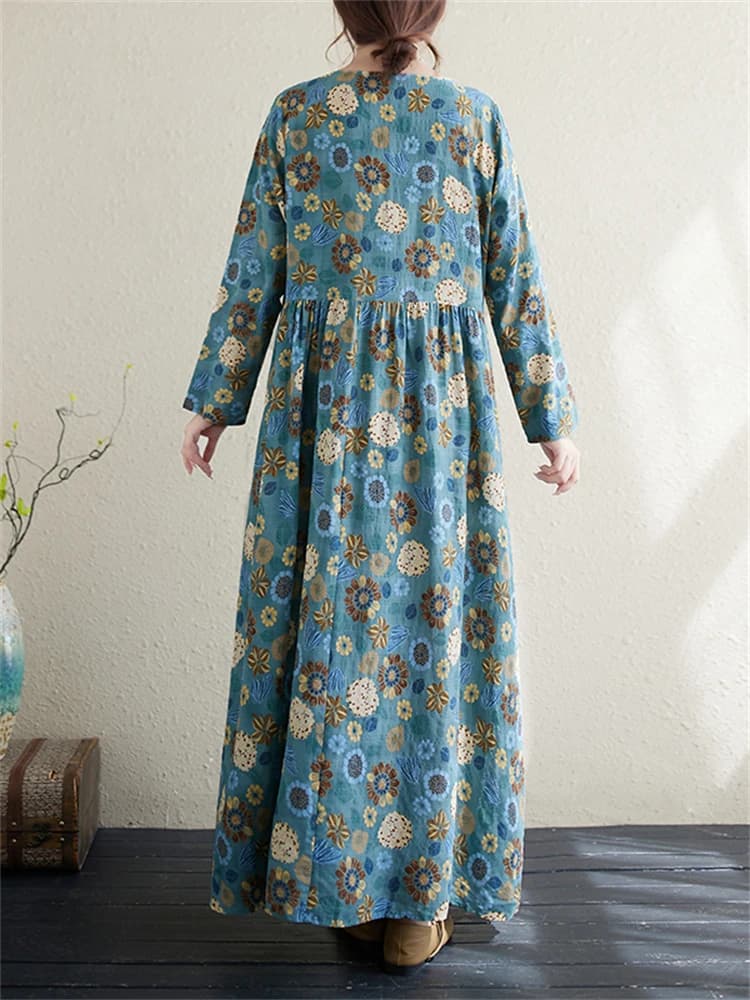Automne coton imprimé Vintage robes pour femmes 2025 nouveau printemps décontracté longue Robe Femme