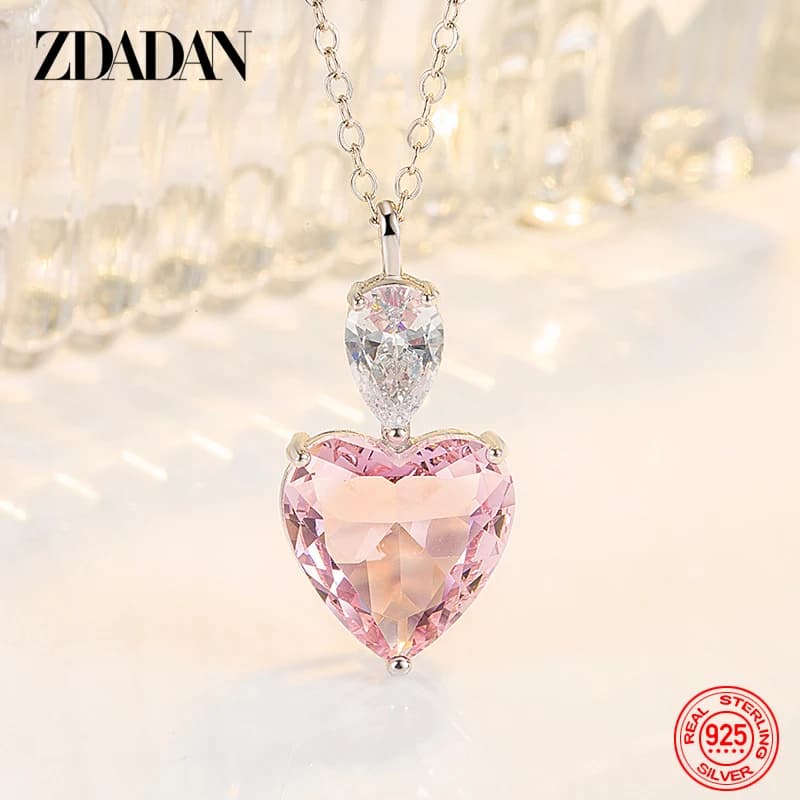 ZDADAN 925 argent rose Zircon collier chaînes pour femmes bijoux de mode