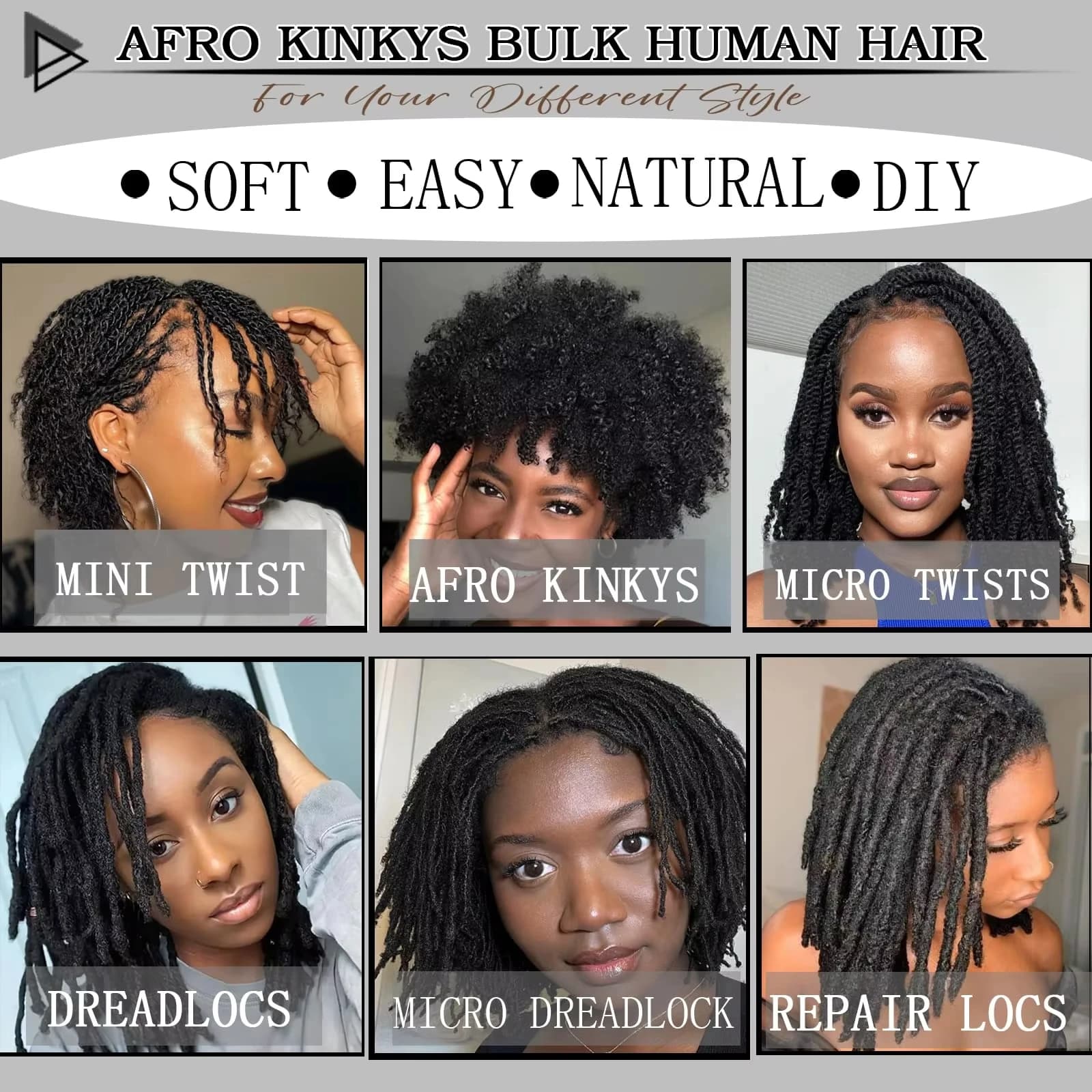 Cheveux humains afro crépus en vrac pour extensions de dreadlocks, 100 % cheveux naturels, 30 g/paqu