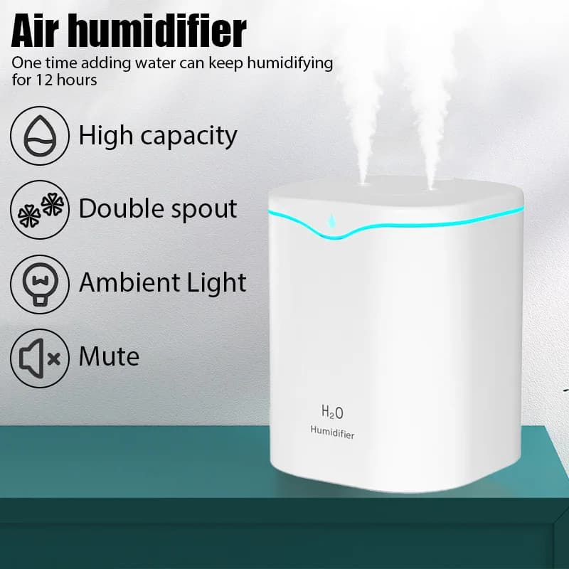Humidificateur d'air USB 2000ML, Double Port de pulvérisation, huile essentielle, aromathérapie, bru