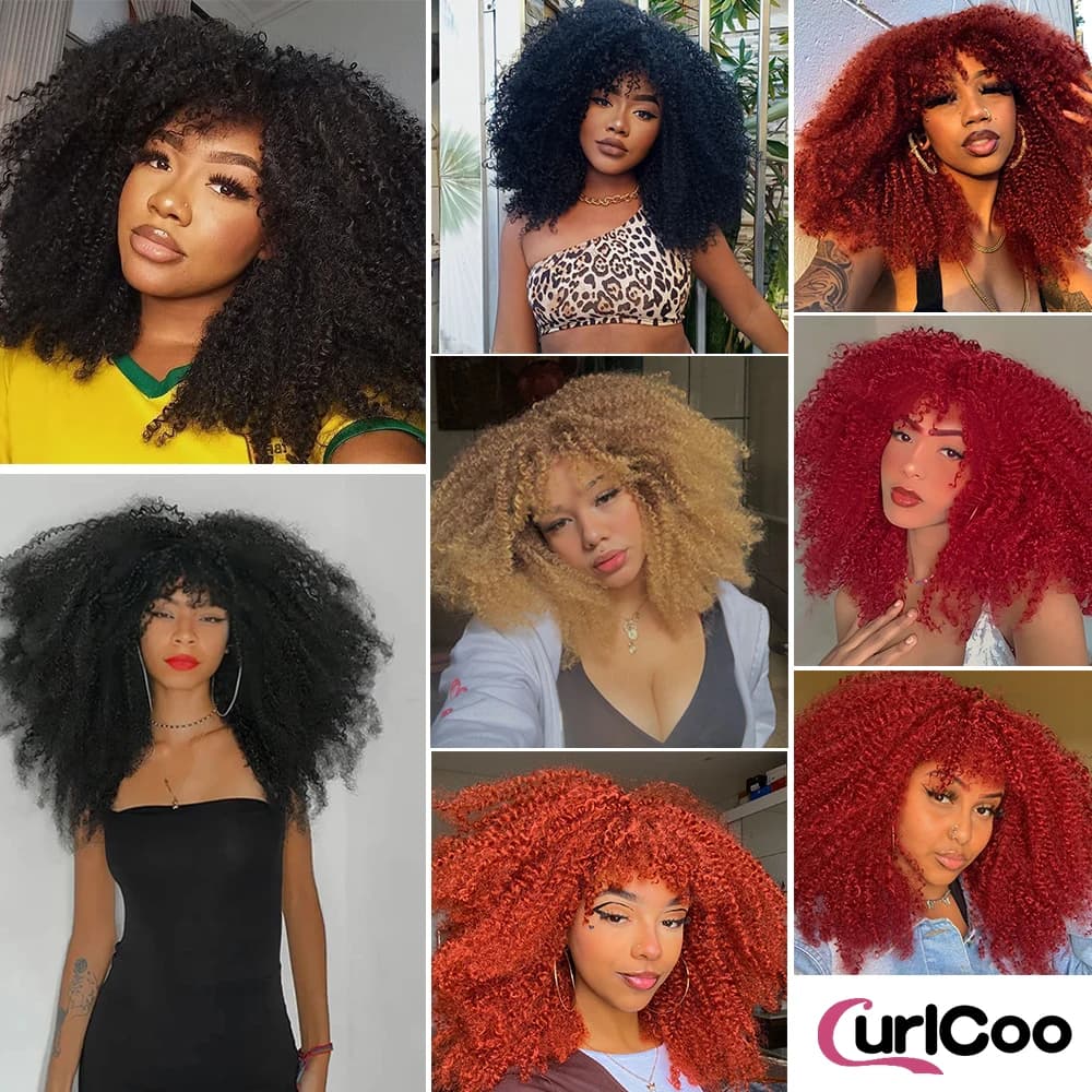 Perruque bouclée avec frange, perruque Afro bouclée pour femmes noires, perruque longue et moelleuse