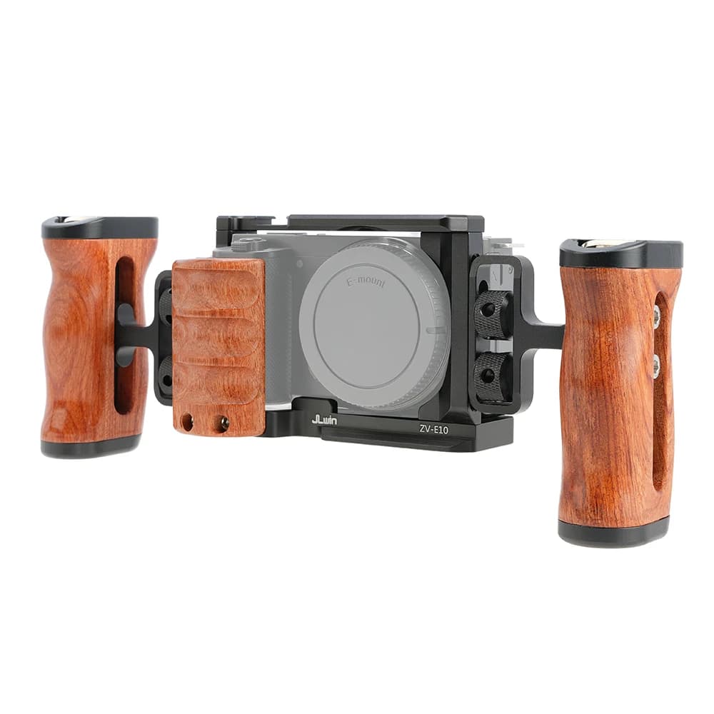 FOTGA ZVE10 Cage de caméra poignée latérale en bois poignée supérieure plaque à dégagement rapide Ca