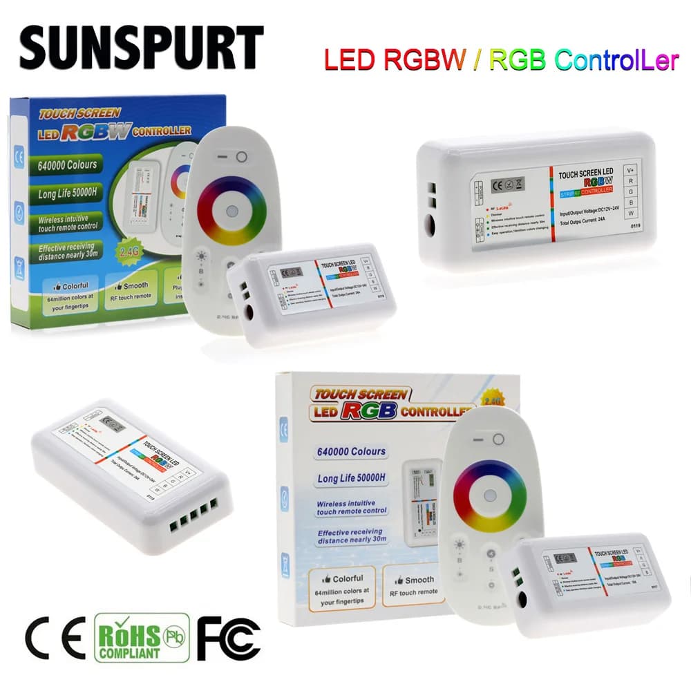 Contrôleur LED RGBW/RGB, écran tactile 2.4G DC12-24V 18A, canal de télécommande pour bande LED RGB +