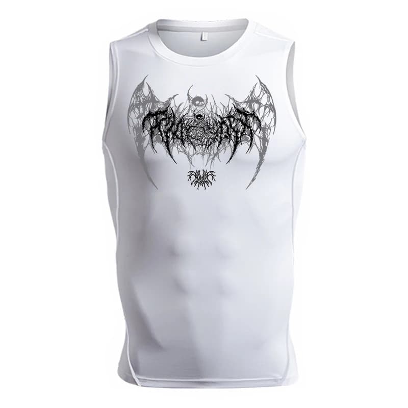 Chemise de compression sans manches imprimée ailes de crâne pour hommes débardeurs athlétiques à séc