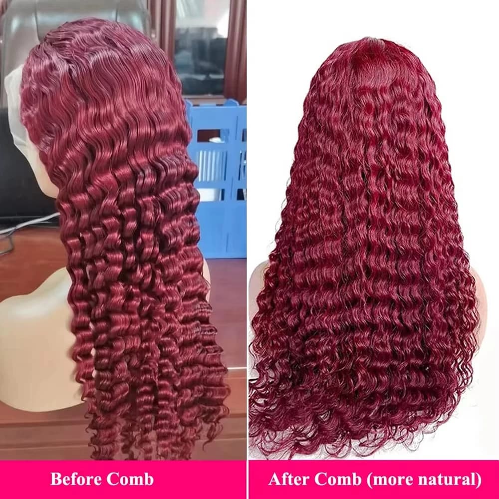 13x6 99j bordeaux dentelle avant perruques cheveux humains vague profonde 250 densité Transparent fr